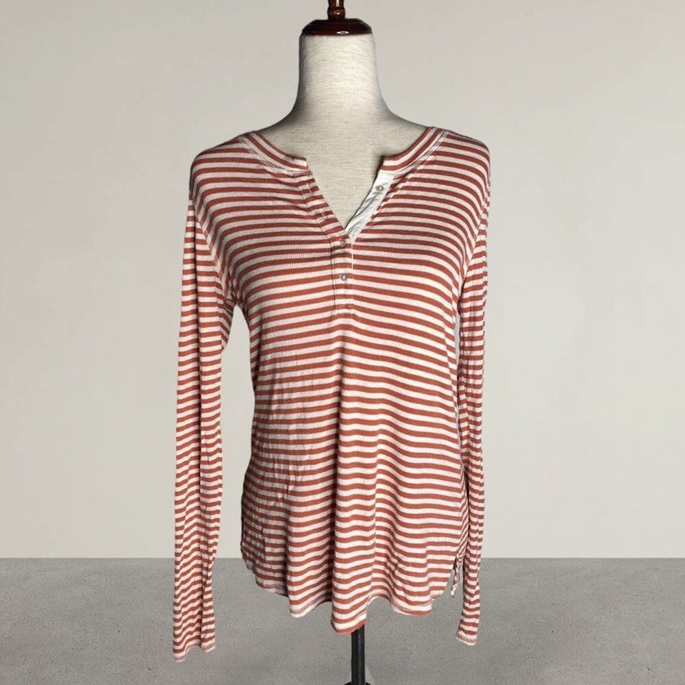 Anthropologie Pure + Good Striped Henley Long Sleeve Top shirt soft small - Picture 2 of 6